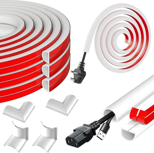 3Meters Cable Trunking Self-Adhesive - White Mini Flexible Cable Hiders for Wall & Floor, Flame-Retardant Wire Cover, 15x10mm Paintable Conduit Trunking for Single TV Cables Wire, Home & Office
