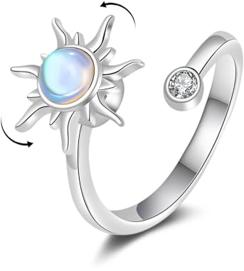 Estrellique Silber Anxiety Ring mit drehbarem Design für Angst Damen Frauen Mädchen, Verstellbare Offener Anti-Stress Ringe, Spinner Fidget Ring gegen Angst, Stimmungsring Modeschmuck Geschenk