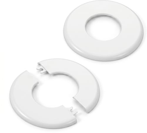 2 Pcs Wall Split Flange, 2/51mm Diameter ABS Round Self-Adhesive Escutcheon Plate Plumbing Cover Plates for Water Pipe Faucet Wall Hole Decoration Accessories (White)