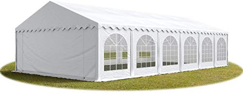 Festzelt Partyzelt 6x14 m schwerentflammbar Premium, hochwertige PVC Plane 750 N in weiß 100% wasserdicht mit Bodenrahmen