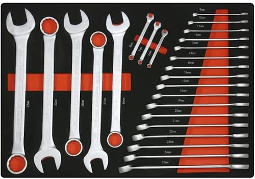 Kraftmeister 25 TLG. Ring-Maulschlüssel Set 6-22mm Werkstattwageneinlage - universelle Schaumstoff Einlage für Werkzeugwagen