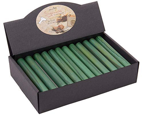 gravurART Siegelwachs flexibel, 11mm Durchmesser für Siegelpistole, Farbe Grün-perl., 36 Stangen