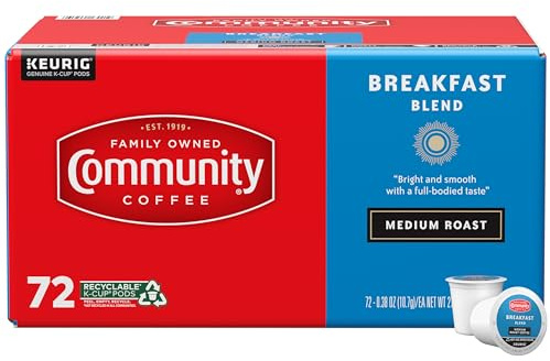Community Coffee Breakfast Blend, Medium Roast, Single-Serve Keurig K-Cup Pods, 72 Count (Pack of 1)