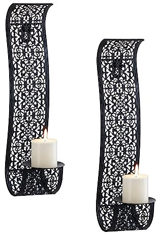 Sziqiqi Wandkerzenhalter, Vintage, Schwarz, Kerzenhalter für Stumpenkerzen, dekorativ, aus Metall, Set mit 2 eleganten Wandleuchten für die Wände des Zimmers