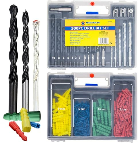 300Pc Drill Bit Set - With Case, Drilling Tools Kit | Hss Drill Masonry Power Tools Accessories | Drills Attachments, Multi Purpose, Household Diy Workshop