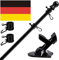 Schwarz Fahnenmast aus Aluminium Silber mit 150cm Fahnenmasthalter aus Edelstahl, Edelstahl Fahnenstange kit mit Halterung mit Drehbaren Ringen/inkl 150 * 90cm Deutsche Flagge