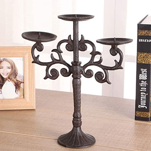 ksamwjf Prägnanter Kerzenhalter Retro 3-Armiger Kerzenständer Rostige Farbe Gusseisen Kandelaber Kreativität Kandelaber Handwerk 32 cm Raum Weiche Dekoration Ornamente