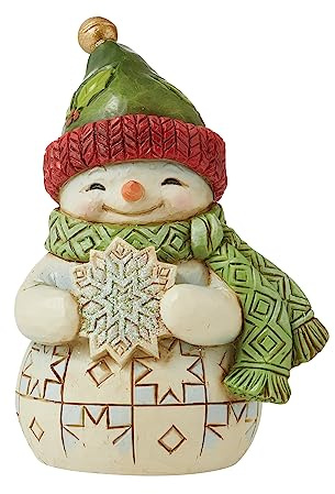 Enesco Jim Shore Heartwood Creek Pupazzo di neve con fiocco di neve in miniatura figurina, 9,54 cm, multicolore