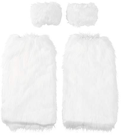 Freebily Plüsch Armstulpen mit Beinstulpen Kunstpelz Pulswärmer Knöchel Warm Winter Beinwärmer für Damen Mädchen Outdoor Weiß A One Size