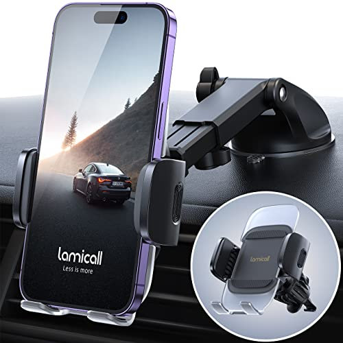 Lamicall Handyhalterung Auto, Handyhalter Auto Saugnapf - [2025 Acryl Design] 3 in1 Lüftung KFZ Handyhalterung, Amaturenbrett Windschutzscheibe Handy Autohalterung für iPhone Samsung, 4-7” Smartphone