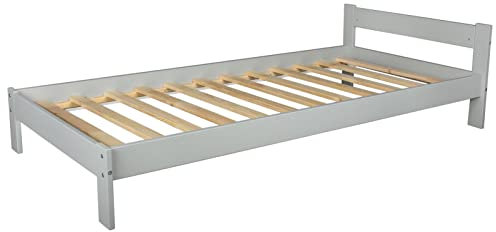 Velinda Klasissches Kinderbett Einzelbett Holzbett mit Lattenrost mit Kopfteil 190x90 cm (Farbe: grau)