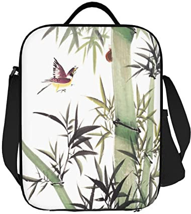 ASEELO Insulated Lunch Bag Bamboo Bird Pattern Lunch Box Picnic Bags Cooler Bag Bento Box Lunch Tote for Women Men