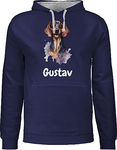 Pullover Herren Frauen Hoodie Kontrast zweifarbig - Hunde - Dackel - Hundebesitzern Geschenk - XL - Navy Blau/Grau meliert - Hundebesitzer Dachshund Pulli Hund dackelmotiv Damen Hunden Aufdruck
