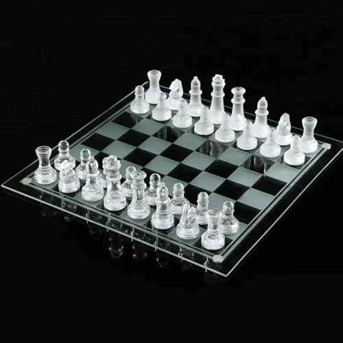 2 UR DOOR Glass Chess Game Set - Polished Glass Chess Board with Crystal Glass Pieces - Glass Chess Pieces with Padded Bottom (25 x x 25 cm)