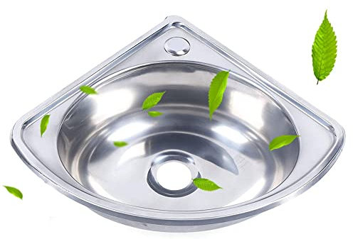 Einzelwaschbecken aus Edelstahl 304, wandmontiertes dreieckiges Waschbecken, Küchenspüle, kleines Eckwaschbecken für Küche, Badezimmer, Toilette (Farbe: Silber, Größe: Kit#A4)