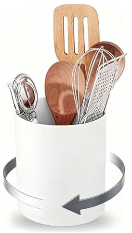 Tomotato Porte-Ustensiles Rotatif à 360 Degrés, Pot à Ustensiles de Cuisine pour Comptoir, Grand Organisateur de Rangement pour Baguettes Vaisselle (Blanc)