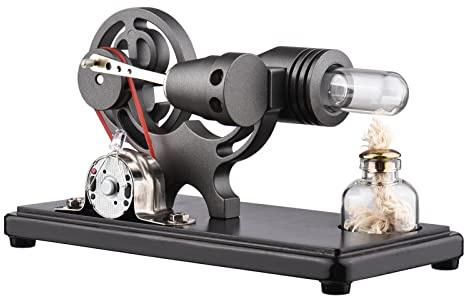Sunydog Mini Stirling Motor,Heißluft-Stirlingmotor,Stromgenerator,Motormodell mit LED-Licht,Dollar-Schwungrad-Design,Scischaftseexperiment mit Buchenbasis,DIY für Lehrer,Schule
