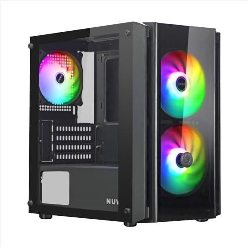 Nuwo Blitz R28 Case Micro-ATX Mini-ITX per PC Desktop Office Mini Tower mATX 0.50MM SPCC, 3 Ventole FRGB, Frontale e Pannello Laterale in Vetro Temperato