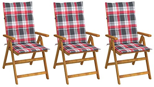 Juroupi Klappbare Gartenstühle 3 STK. mit Auflagen Gartenstuhl Klappbar TerrassenstüHle CampingstüHlen Campingstuhl Klappbar Massivholz Akazie