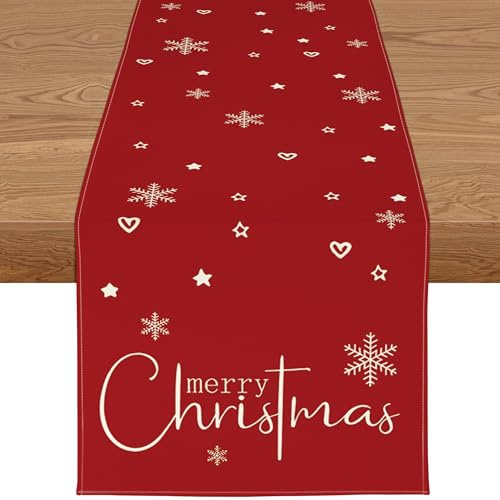 YCOLL Weihnachtsdeko Tisch Tischläufer Weihnachten Tischläufer Rot Winter Wasserabweisend Modern Weihnachtstischläufer für Drinnen und Draußen Party Küche Esstisch Dekoration
