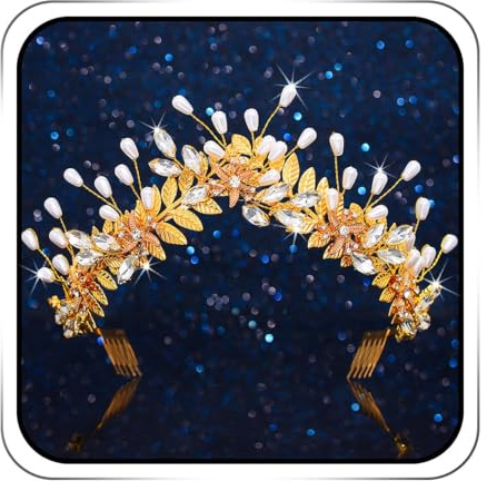 IYOU Braut Hochzeit Stirnband Krone Blatt Gold Haarbänder Diadem Perle Brautjungfer Haarschmuck für Damen