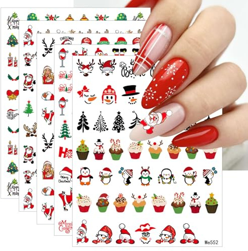 JMEOWIO Nagelsticker Weihnachten 10 Blatt Nail Art Sticker Selbstklebend Nagelaufkleber Winterurlaub Süß Dekoration Nageldesign Zubehör