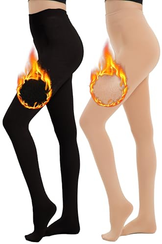 Hiltzo fleecefodrade tights för kvinnor, varma termiska ogenomskinliga leggings, vinter mjuka tjocka strumpbyxor, Svart+nude, S-M