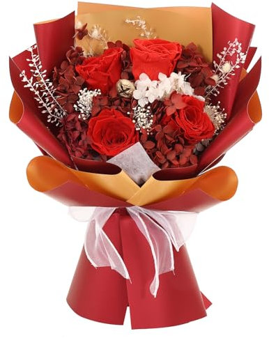 Zanfqvo Ramos de Rosa Eterna - Regalo Madre - Regalos Originales para Mujer - Flor Eterna Natural Preservada para Mamá Novia Esposa Cumpleaños Navidad Valentín(Rojo)
