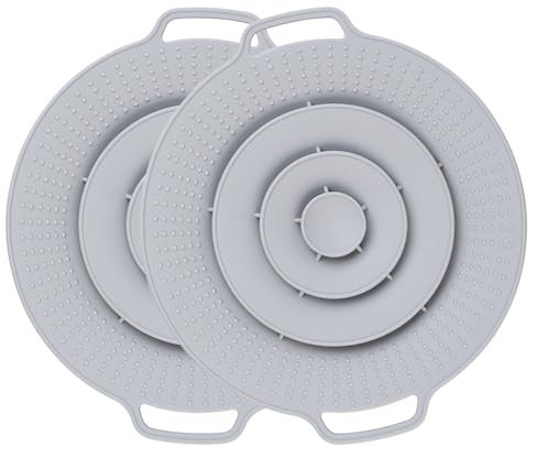 Astis 2 Pezzi Coperchio Universale in Silicone, Paraspruzzi Anti-Traboccamento, Protezione Contro Fuoriuscite Liquidi, Adatto per Pentole 15-25 cm, Coperchio Culinario Multiuso (Grigio)