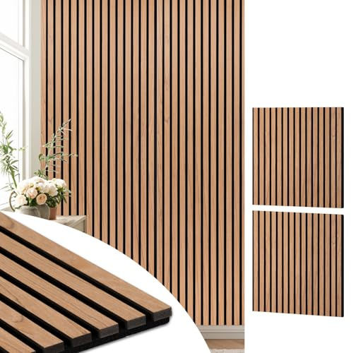 DOLLAR BOSS Akustikpaneele aus Holzlamellen für die Wand, 59,9 x 60,9 cm, 2 Stück, schalldichte, absorbierende Wandpaneele mit Holz-Finish, 3D-geriffelt, Eiche