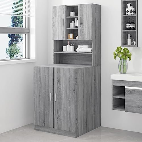 NQJIBUE Home Garden, armario para lavadora, color gris, madera de ingeniería Sonoma