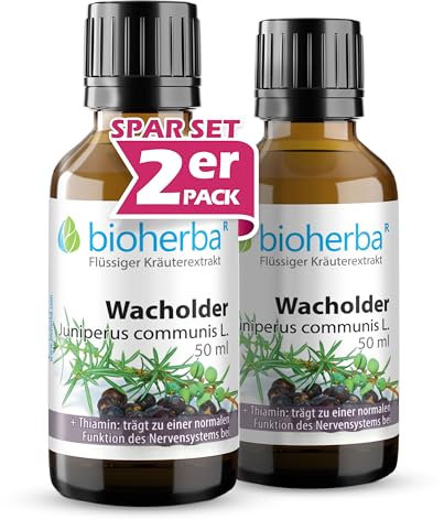 2 Stk. Wacholder Tropfen, Tinktur 50 ml – Juniperus communis L., mit Vitamin B1, Nahrungsergänzungsmittel, Vegan von BIOHERBA PZN 18218024