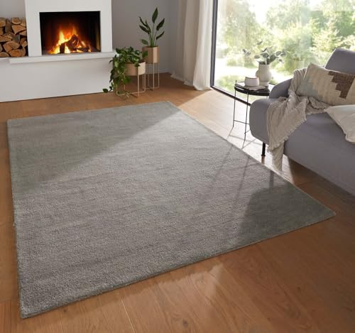 Taracarpet Teppich Georgia Gabbeh Loom Wollteppich strapazierfähiger Schurwollteppich fürs Wohnzimmer, Schlafzimmer und Esszimmer grau 160x230 cm