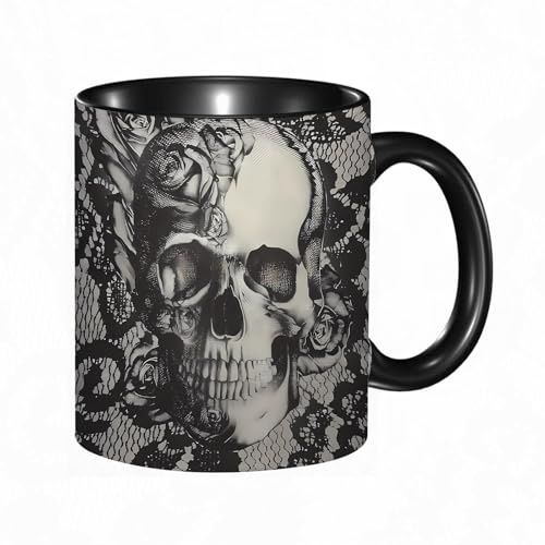 HRRASFAZF Tasse à Café | Tasse Céramique Fine | Cadeau Original | 330ml | Mug avec Anse | Cadeau Original pour Homme et Femme | Crâne de Calavera avec