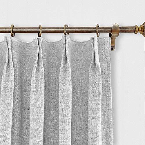 Beige White Linen Blackout Curtain Drapes for Sliding Glass Door Room Darkening Pinch Pleat Curtain 55W x 72L Inch Ideal for Patio Door Living Room 1 Panel