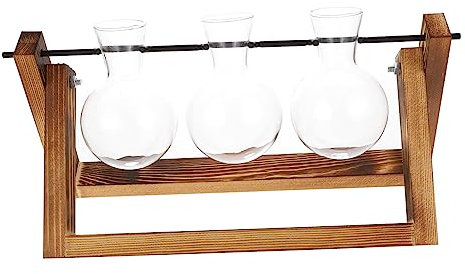 Kisangel Drehbarer Halter Für Blumenzwiebelvasen Mit Holzständer Pflanzenzwiebel-Terrarium Für Luftpflanzen Retro-Tisch-blumenzwiebel-Terrarium