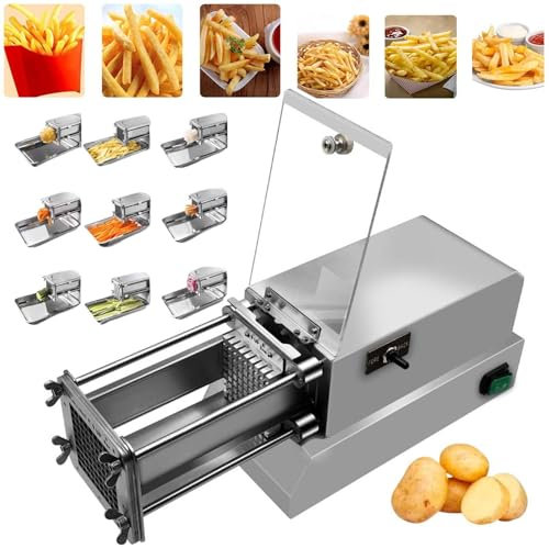 YCNLYSSR Elektrischer Pommes Frites Schneider, Professioneller Kommerzieller Pommes Frites Schneider Aus Edelstahl Mit 3 Klingen (8 10 12 Mm), Gemüseschneider, Elektrischer Pommes Frites Maker,A
