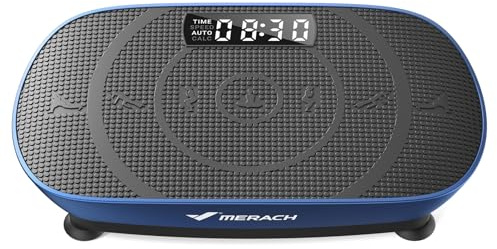 MERACH Plateforme Vibrante, Plaque Vibrante Silencieuse et Compacte pour Le Modelage du Corps et la Relaxation, avec Tapis en Silicone Confortable, écran LED et Télécommande (Bleu)