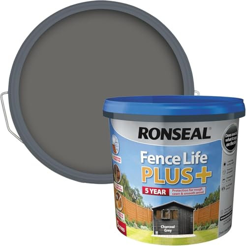 Fence Life Plus+ 5L – Charcoal Grey – Durable Shed & Fence Paint – One Coat, Weatherproof & Fade-Resistant – UV Protection – Lasts Up to 5 Years – For All Exterior Wood