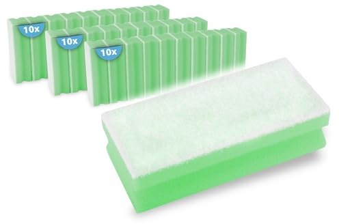 HypaFol Küchenschwamm waschbar, grün-weiß 30 Stück I kratzfreier Putzschwamm für Küche & empfindliche Oberflächen mit Lebensmittelkontakt I XL Griffschwamm mit 5mm Scheuerseite