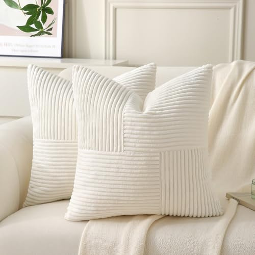 Yosodeko 2er Set Kordsamt Kissenbezug 40x40 Creme Weiß, Flauschig Boho Kissenhülle Kissenbezüge Sofakissen Couchkissen Dekokissen Zierkissenbezug Weich Deko für Couch Bett Sofa Wohnzimmer