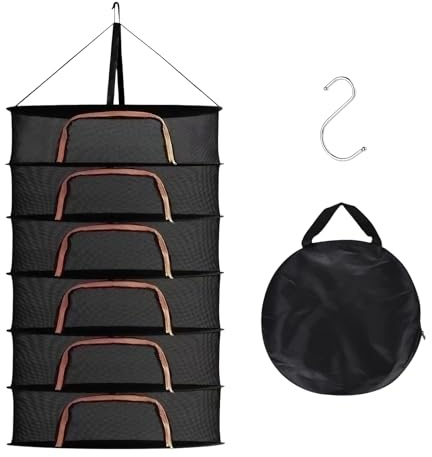 Herb Drying Rack Net, Herb Drying Rack Hanging, Collapsible Mesh Hydroponic Dry Net Herb Dryer, with S Hang Buckle and Storage Bag, for Drying Seeds, Herb, Vegs, Fruits, Bud ((D24xH63 inch), 6 Layer)
