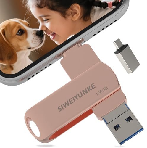 USB Stick 128GB für Phone, 4-in-1 Speicherstick, Photostick, Fotostick 3.0, Externer Speicher für Fotos und Videos, Schnelle Übertragung, Flash Drive für Handy/iOS/Android/Pad/Laptop/Pc, Hellrosa