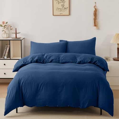 Victoria & Carter Double Duvet Cover Set with 2 Matching Pillowcases – Soft Microfibre Bedding for Double Bed – Lightweight, Easy Care Duvet Cover with Button Closure (Navy Blue)