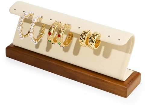Oirlv Madera Maciza Expositor Para Pendientes,Soporte Para Pendientes Vitrina Expositor Para Joyas, Soporte Para La Venta(Blanco Crema)