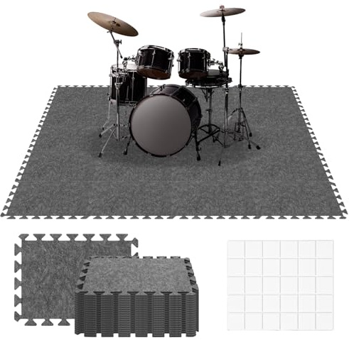 20 Pieces Sound Absorbing Interlocking Floor Mats, 15.7 x 11.8 x 0.4 inches High Density Felt Soundproof Pads Non-Slip Anti Vibration Puzzle Acoustic Blankets Piano Carpet Drum Rug, Gray