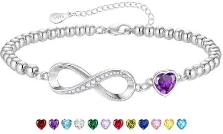 KLIFOWDY Geburtsstein Armband Damen mit Unendlichkeitszeichen Glücksarmband | Perfekte Geburtstagsgeschenke für Frauen, Freundin, Schwester Mama