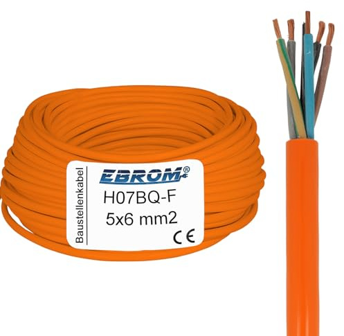 EBROM PUR Leitung H07BQ-F 5x6 mm² Polyurethan Kabel -ORANGE- Länge: 8 m | von 5 m bis 250 m - Baustellenkabel flexibel, sehr robust, PUR-Leitung, Industriekabel (auch Außenbereich) 5x6 mm2