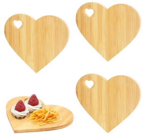 4 Stück Schneidebrett Herzform Holz 21x17,5x1,1cm Brettchen Herzform Multifunktional Schneidebrett Herz für Geburtstage Hochzeiten Valentinstag