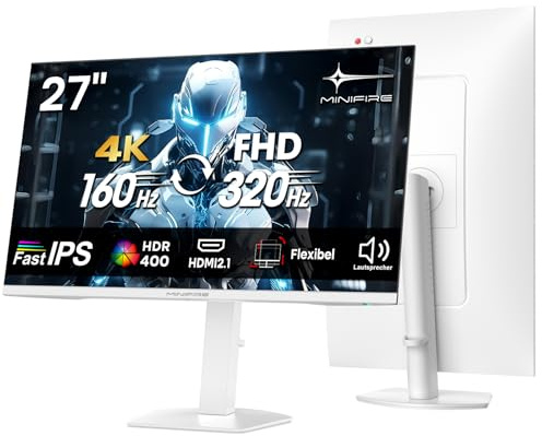 Minifire 27 Zoll 4K Gaming Monitor, UHD 160Hz/FHD 320Hz Dual Modus,Fast IPS | Höhenverstellbarer, 126% sRGB, 1ms MPRT, HDR 400,HDMI 2.1,DP 1.4, PIP/PBP,Adaptive Sync,VESA 100x100,MFG27D1U